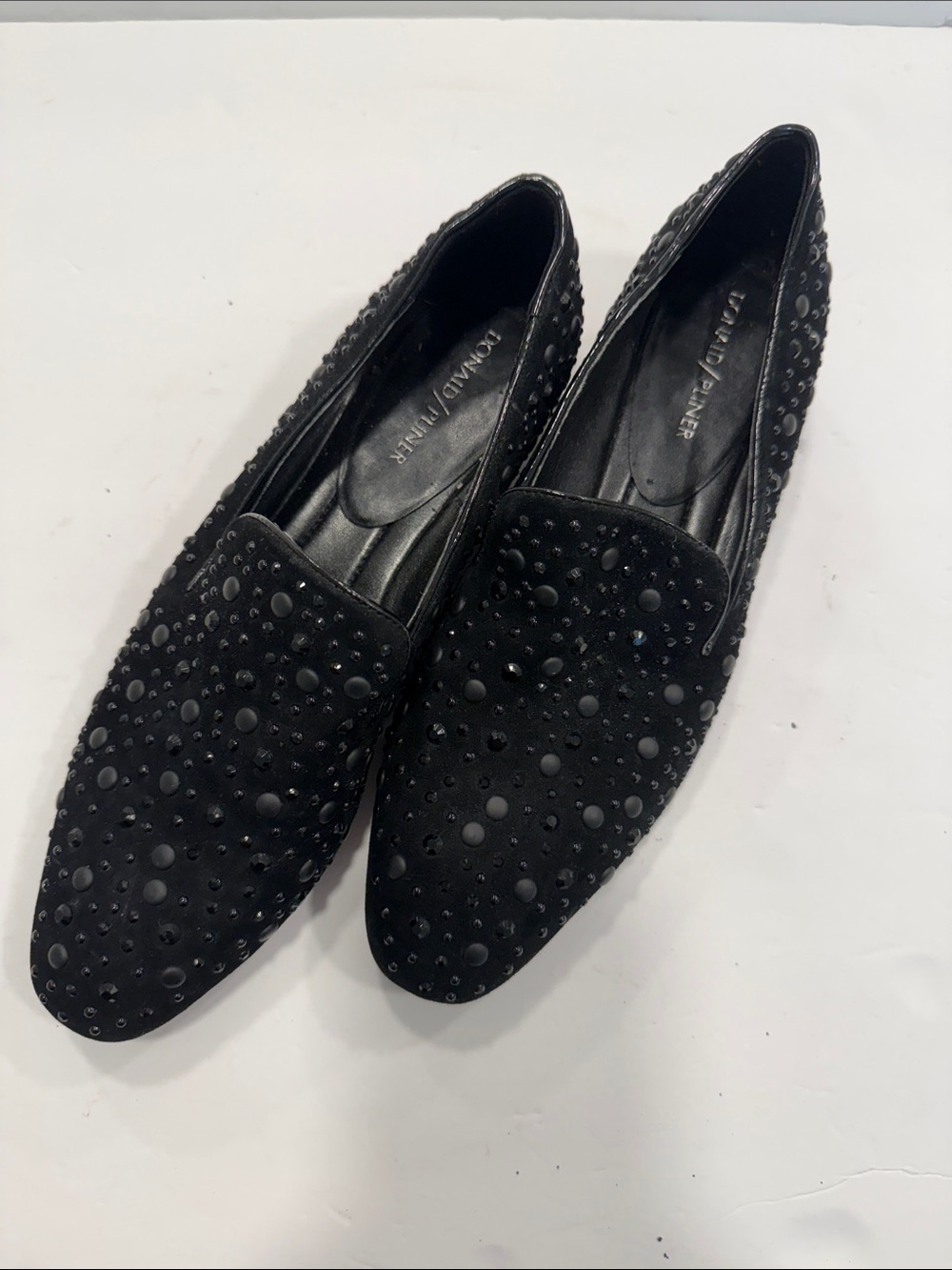 Donald J. Pliner Black Studded Suede Slip-On Loafers size 9